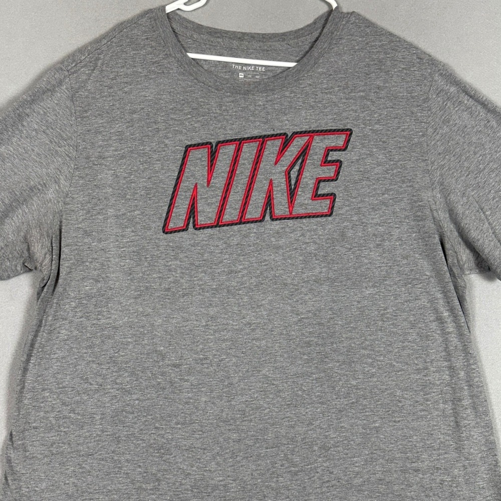 Nike T-Shirt Mens 2XL Grey Heathered Graphic Logo Crew Neck Short Sleeve Tee